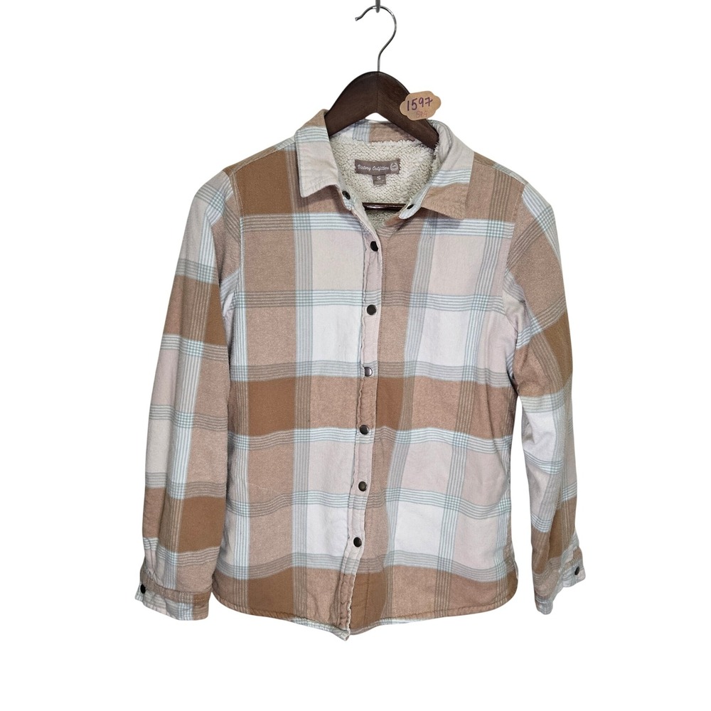Victory Outfitters Womens Tan Plaid Sherpa Lined Flannel Shirt Jacket Small